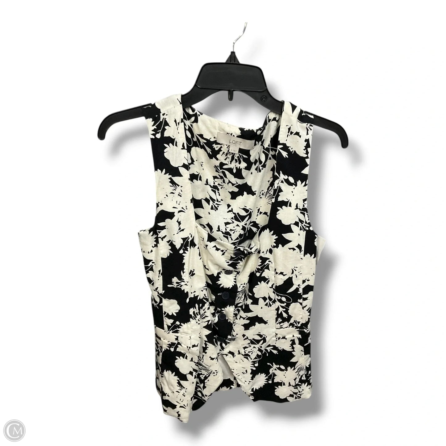 Top Short Sleeve By Loft In Black & Cream, Size: M