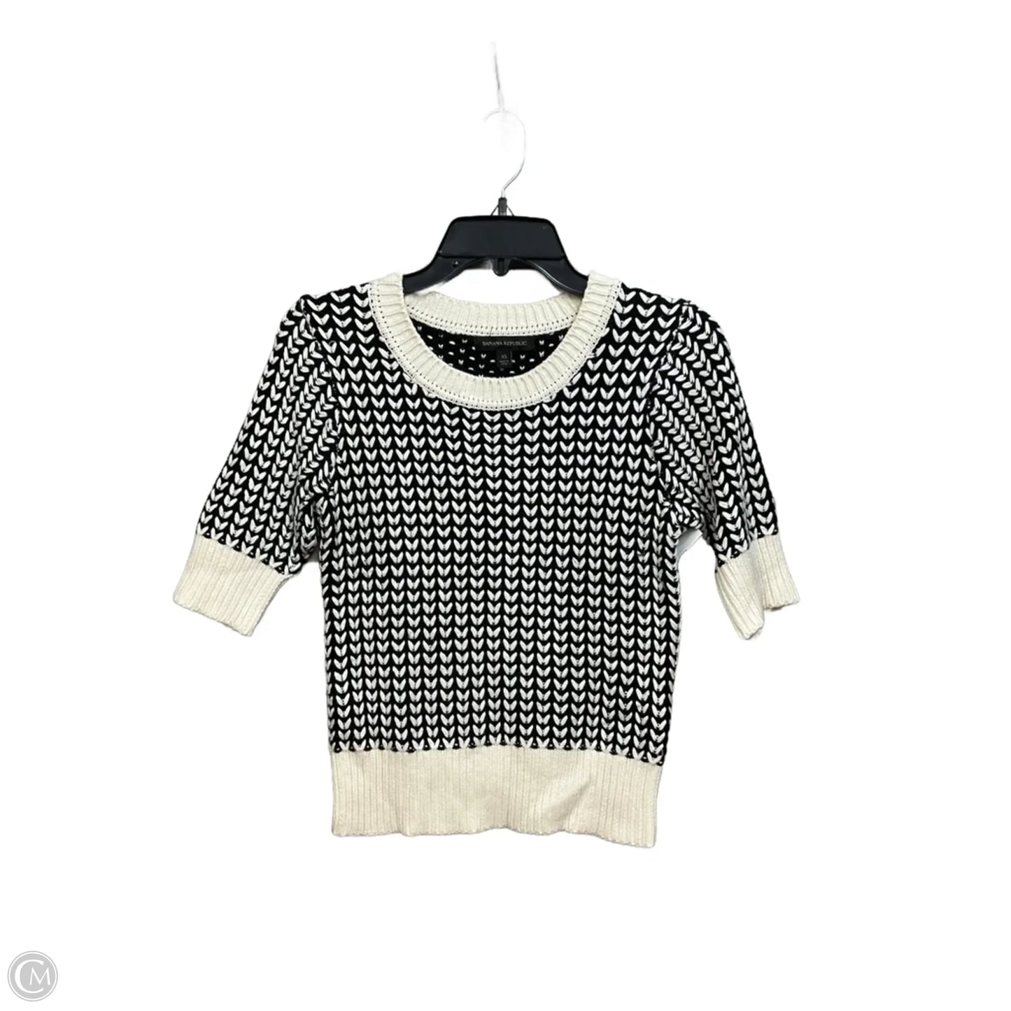 Sweater Short Sleeve By Banana Republic In Black & Cream, Size: Xs