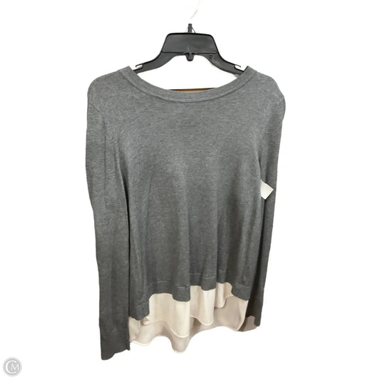 Top Long Sleeve Basic By Loft In Grey & White, Size: M