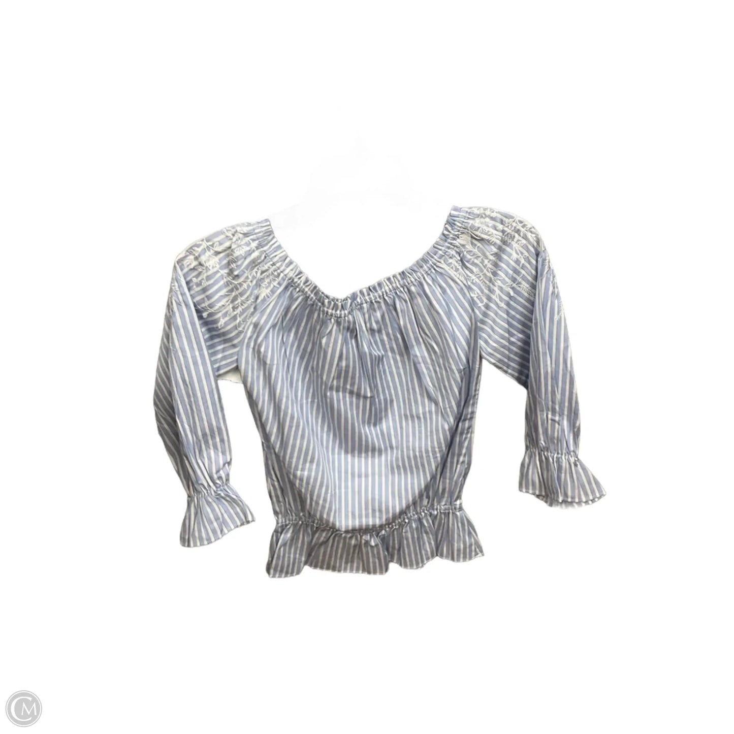 Top Long Sleeve By White House Black Market In Blue & White, Size: Xs