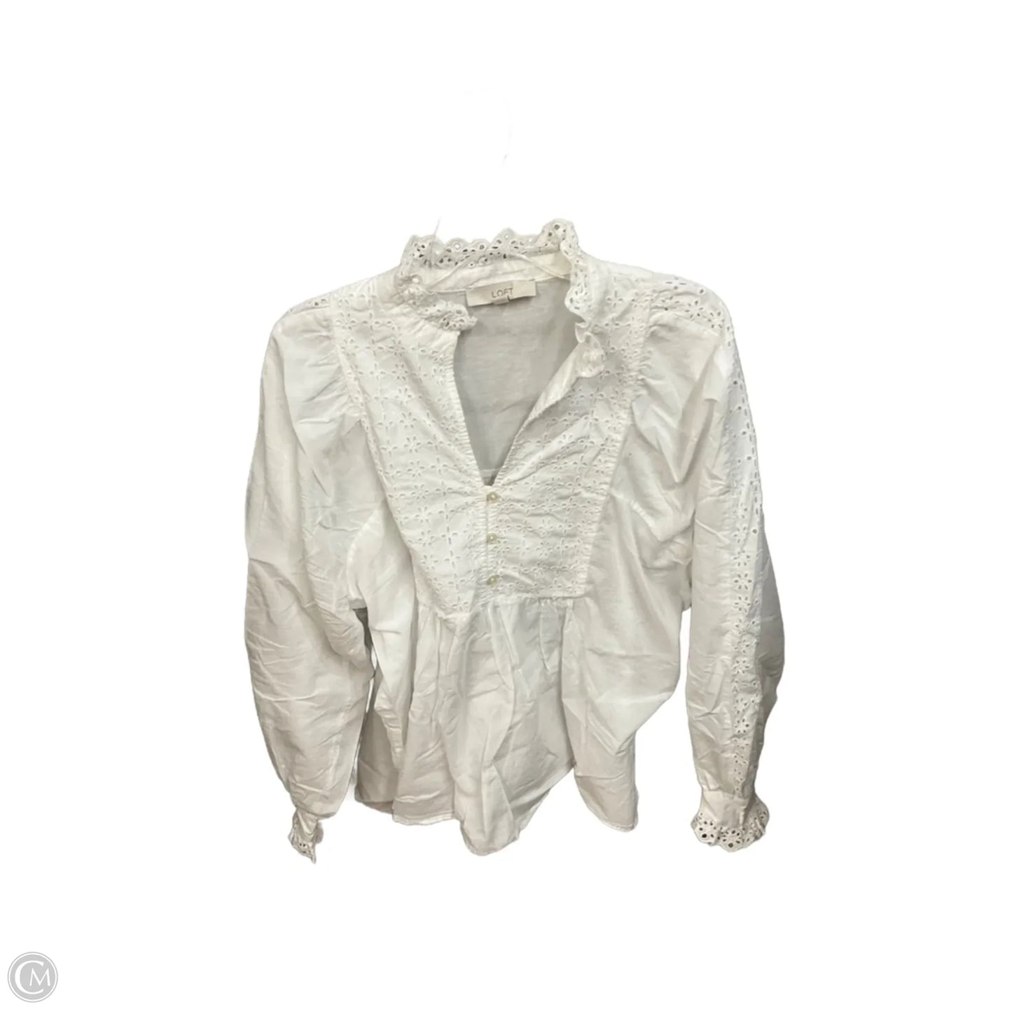 Top Long Sleeve By Loft In White, Size: L
