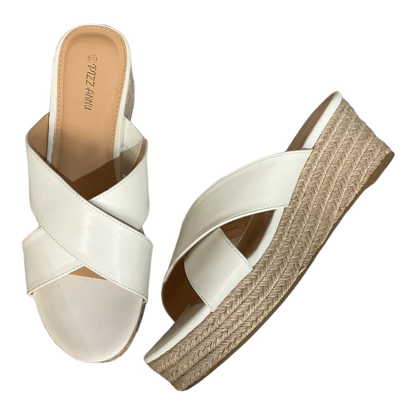 White Sandals Heels Wedge Cmb, Size 8.5