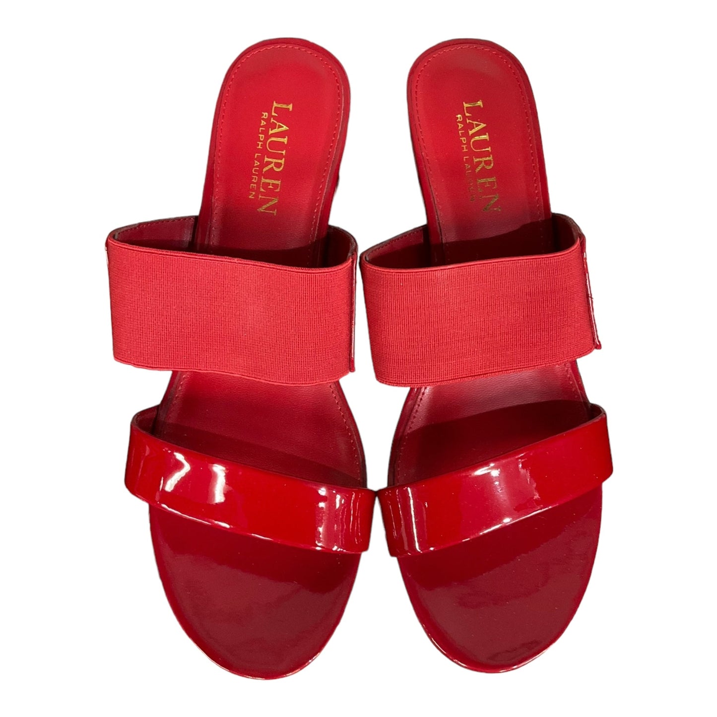 Red Sandals Heels Wedge Lauren By Ralph Lauren, Size 7.5