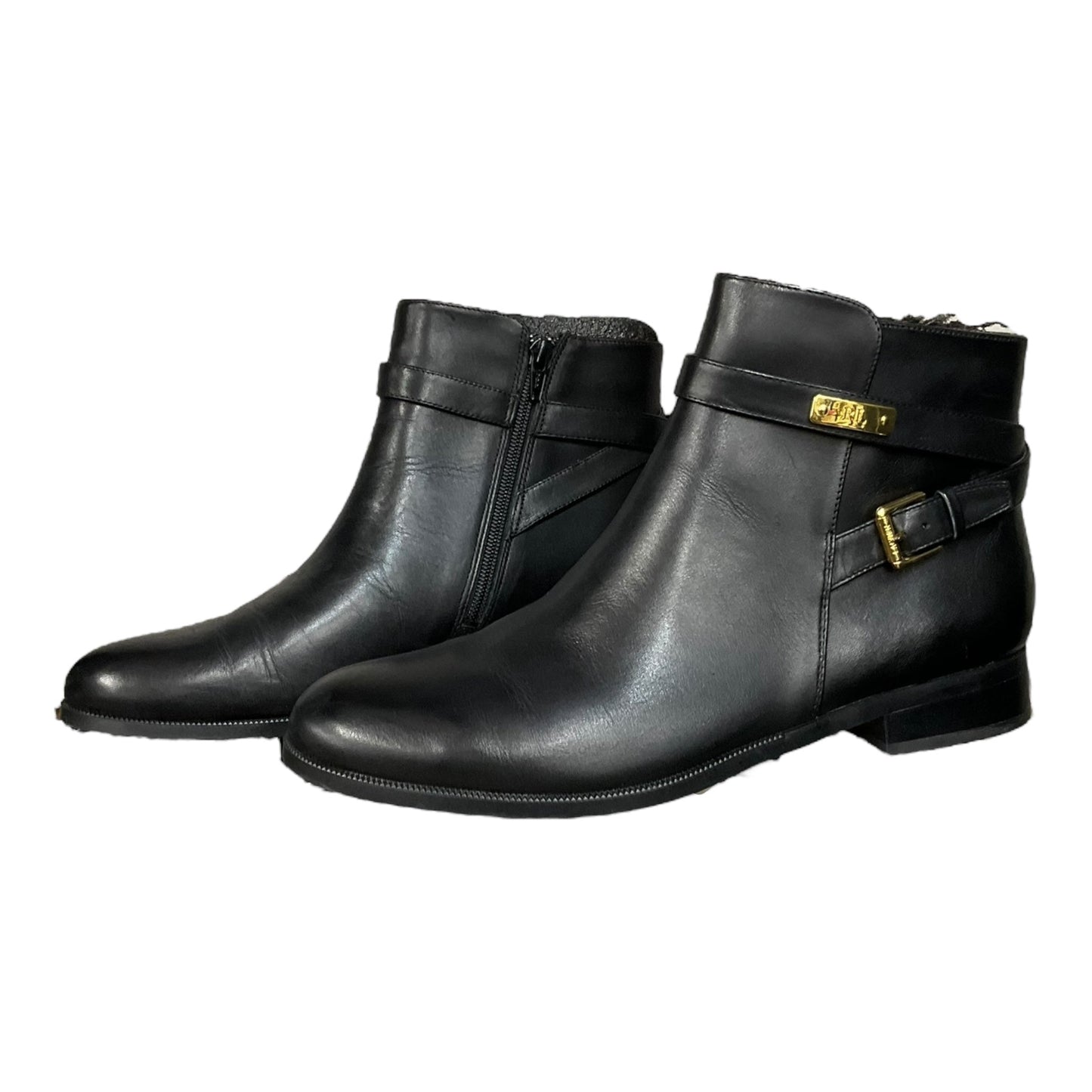 Black Boots Ankle Flats Lauren By Ralph Lauren, Size 10