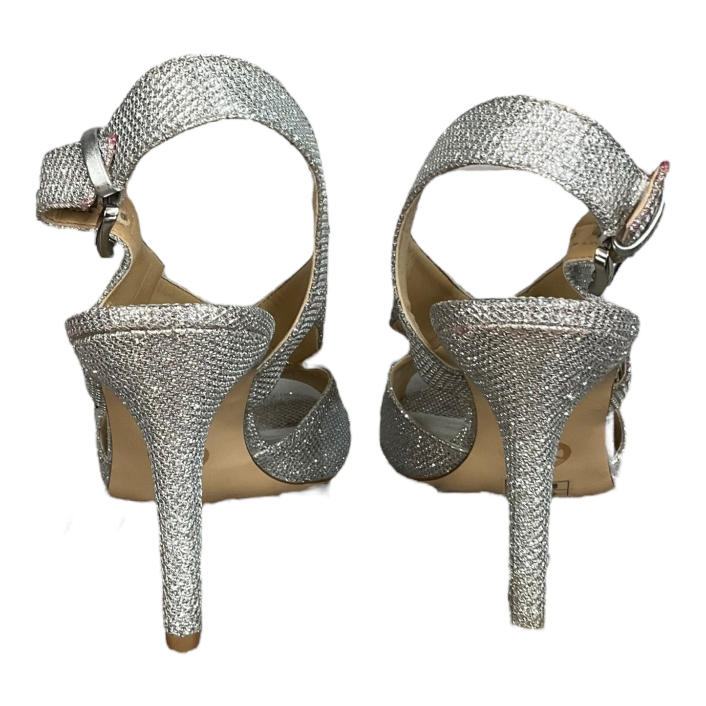 Silver Sandals Heels Stiletto Michael By Michael Kors, Size 9