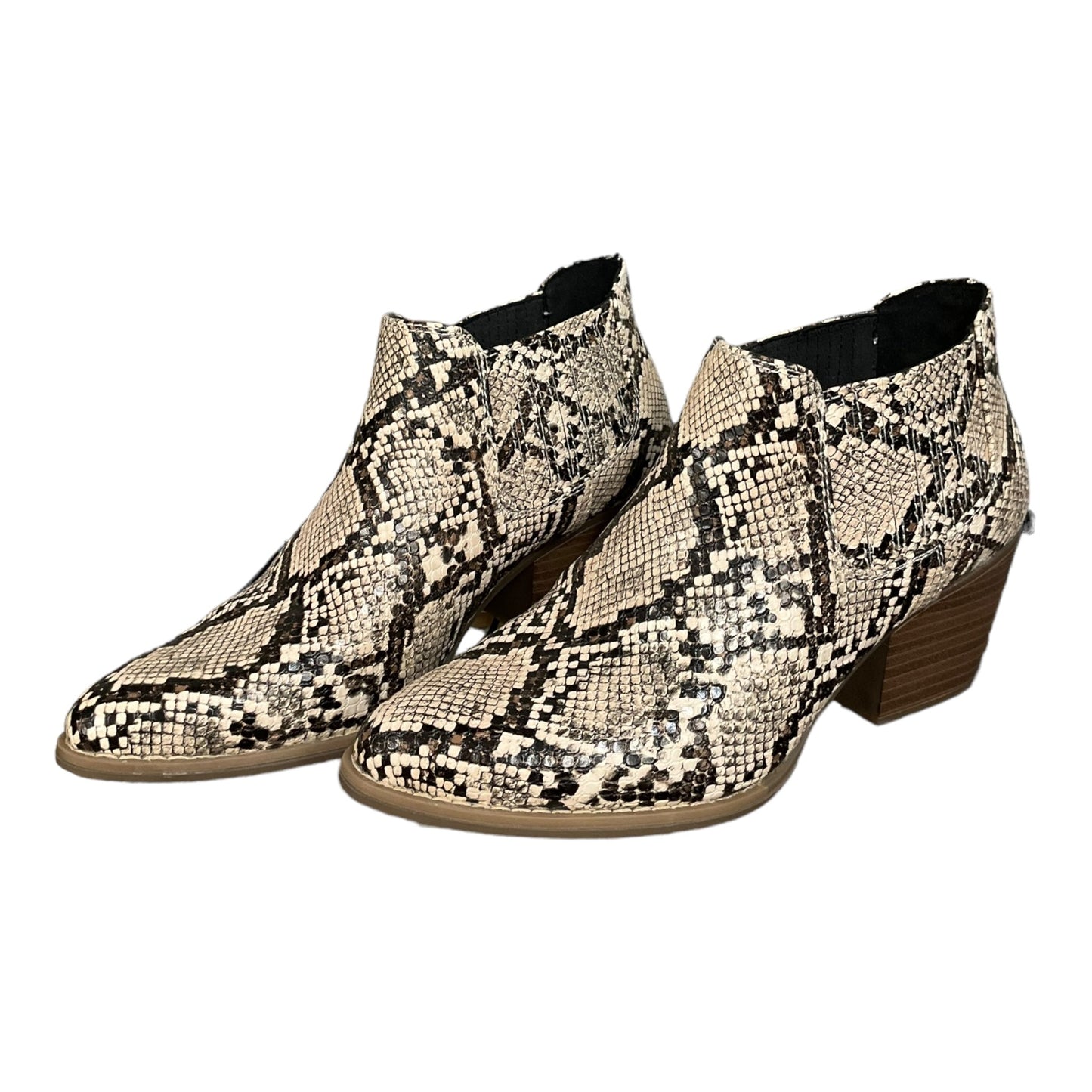 Snakeskin Print Boots Ankle Heels Ana, Size 7