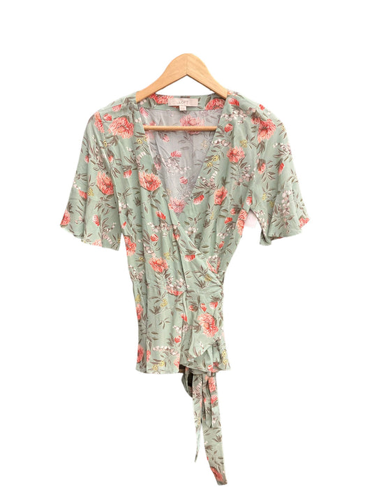 Floral Print Blouse Short Sleeve Loft, Size Xs