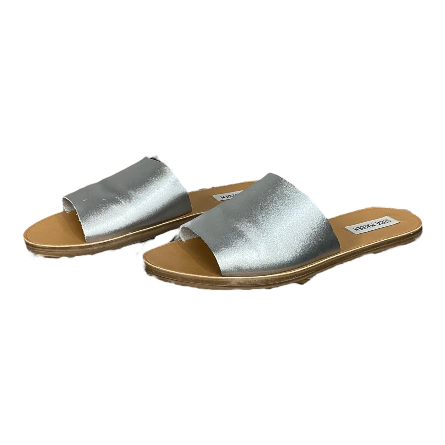 Silver Sandals Flats Steve Madden, Size 8