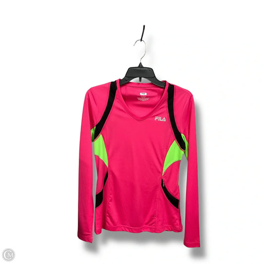 Athletic Top Long Sleeve Crewneck By Fila In Green & Pink, Size: S