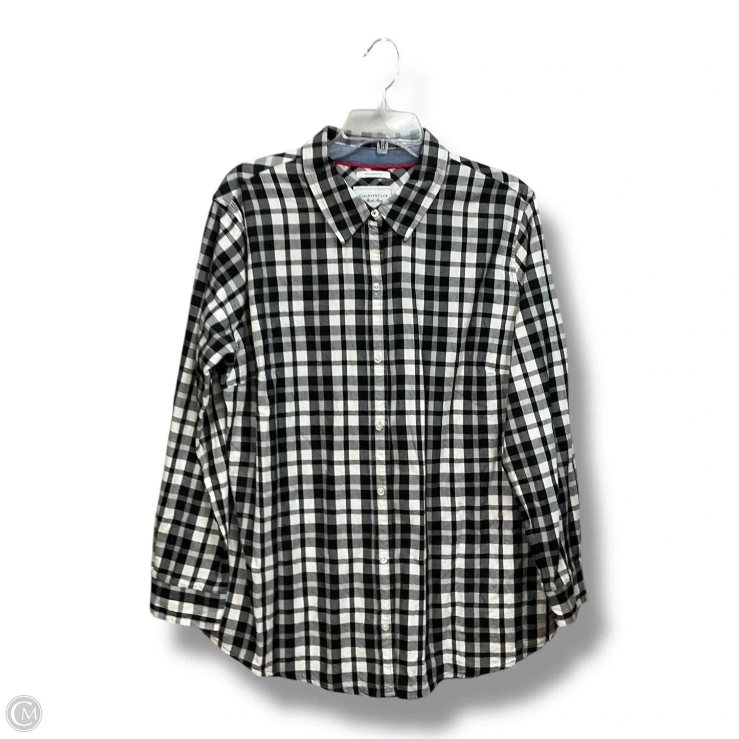 Blouse Long Sleeve By Charter Club In Checkered Pattern, Size: Xxl
