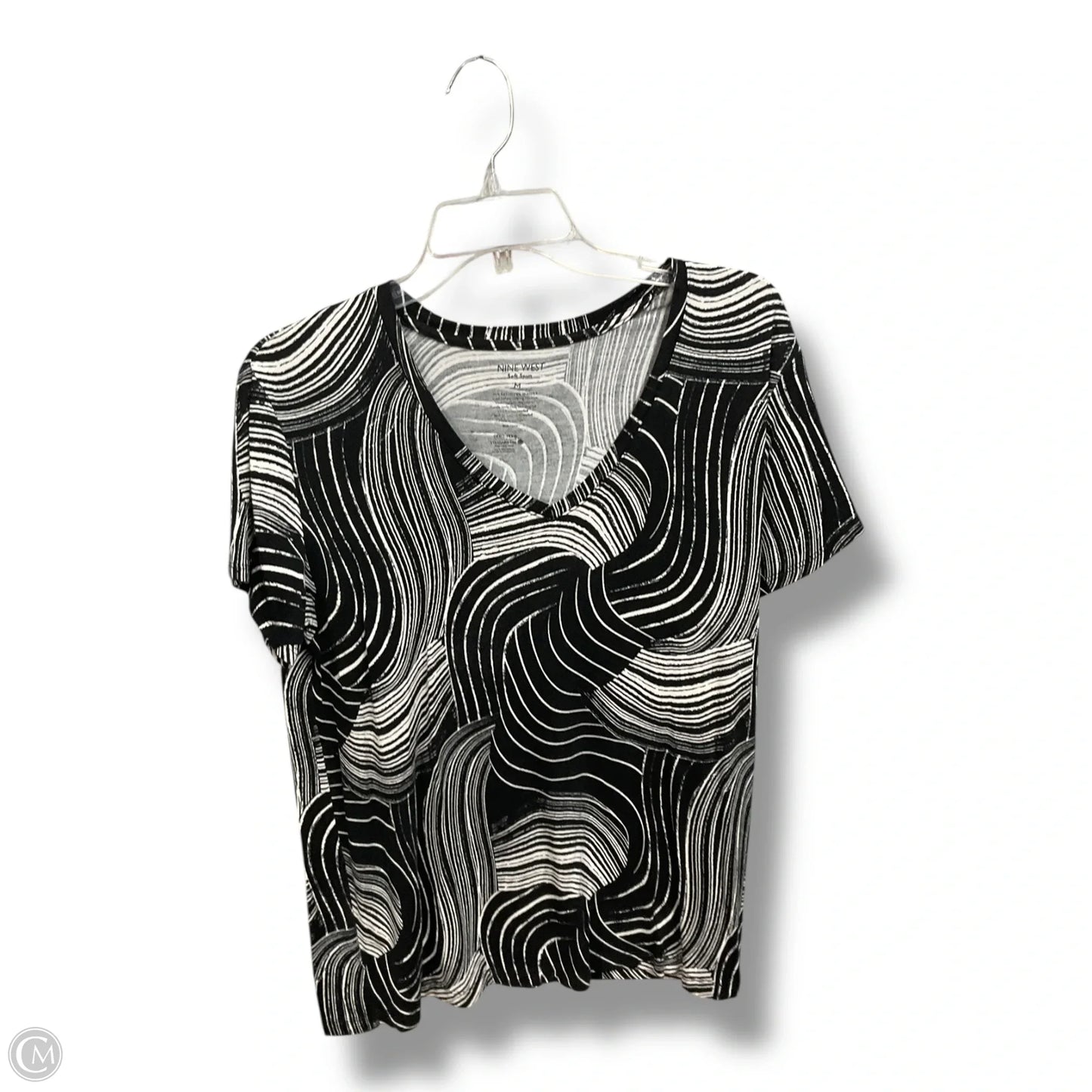Top Short Sleeve By Nine West Apparel In Black & White, Size: M