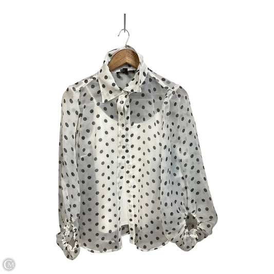 Blouse Long Sleeve By Boston Proper In Polkadot Pattern, Size: S