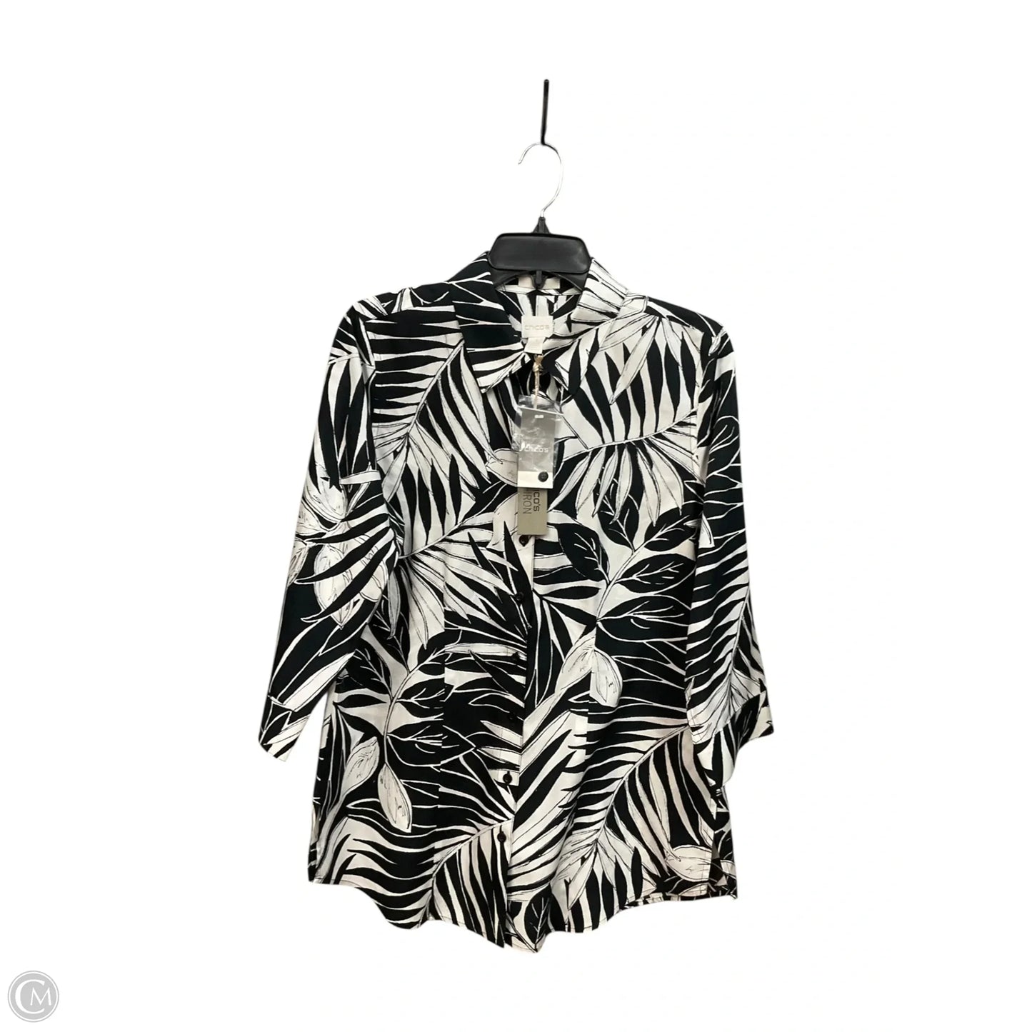 Blouse Long Sleeve By Chicos In Blue & White, Size: M