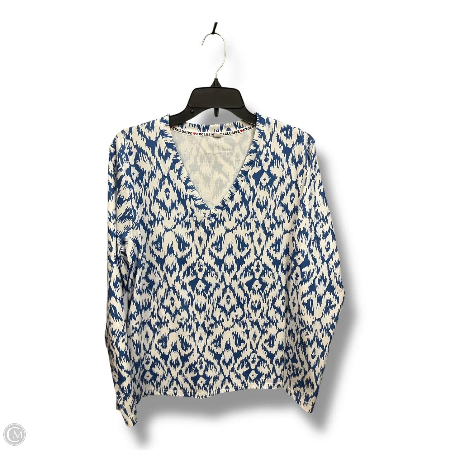 Top Long Sleeve By Executive Conceptions In Blue & White, Size: L