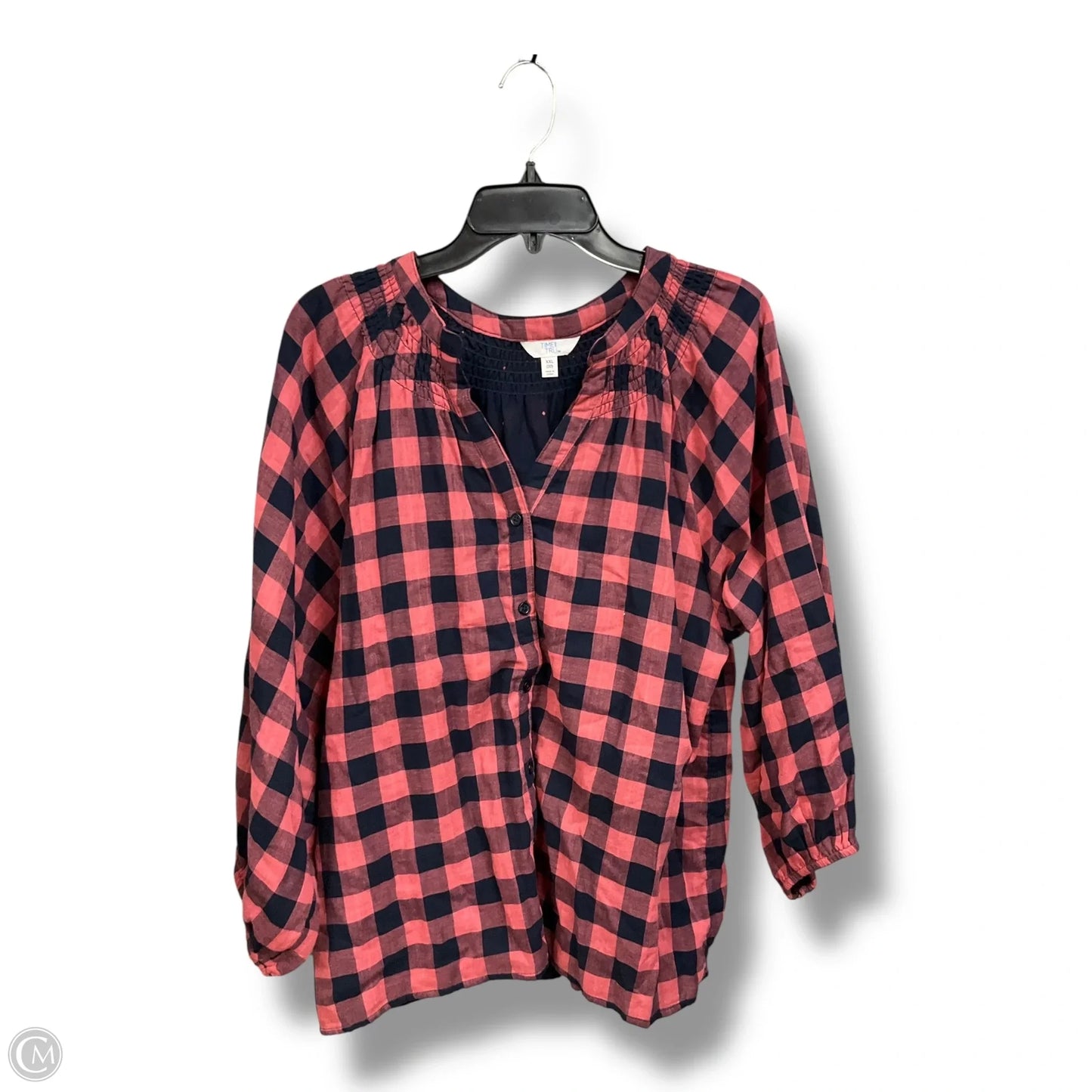 Top Long Sleeve By Time And Tru In Plaid Pattern, Size: Xxl
