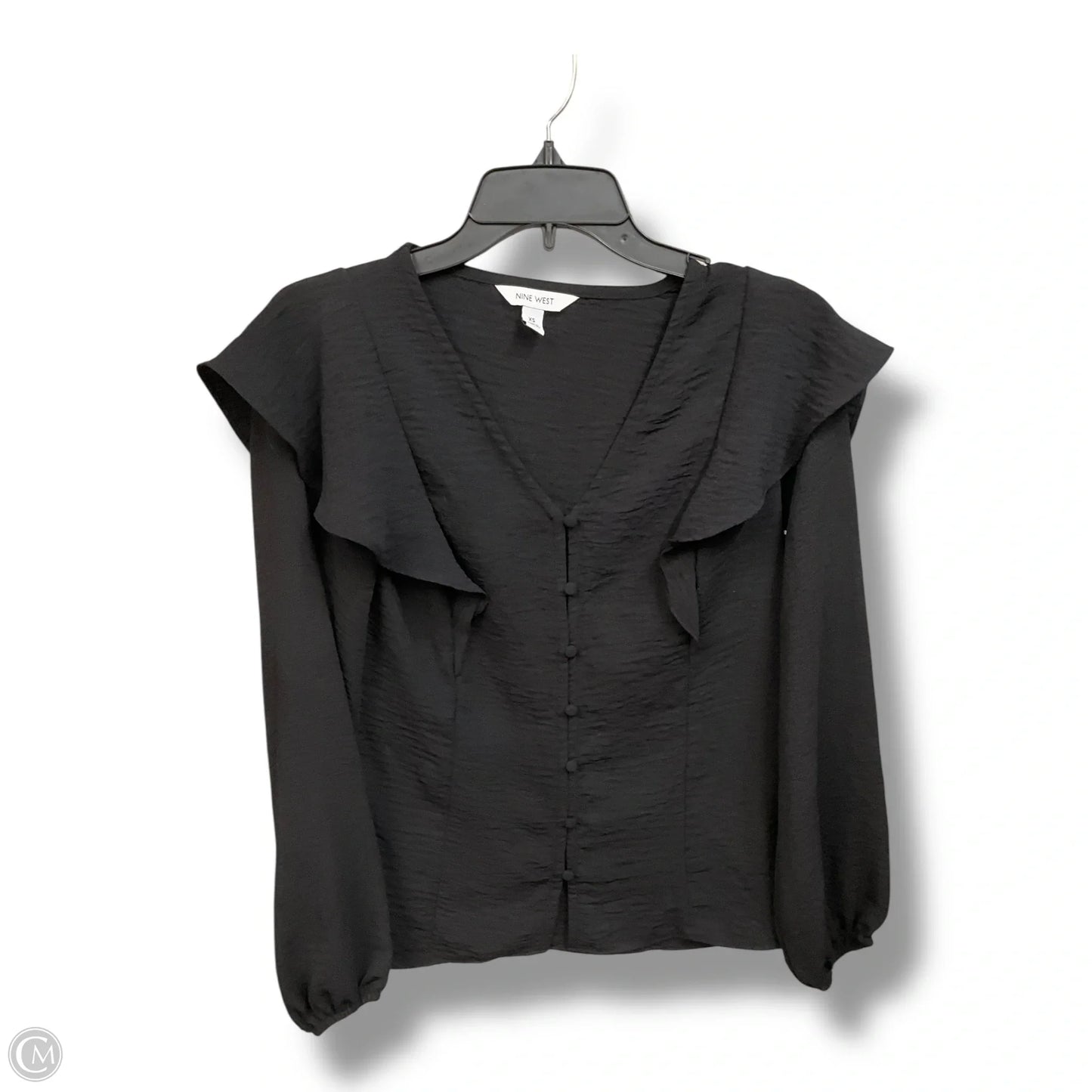 Blouse Long Sleeve By Nine West Apparel In Black, Size: Xs