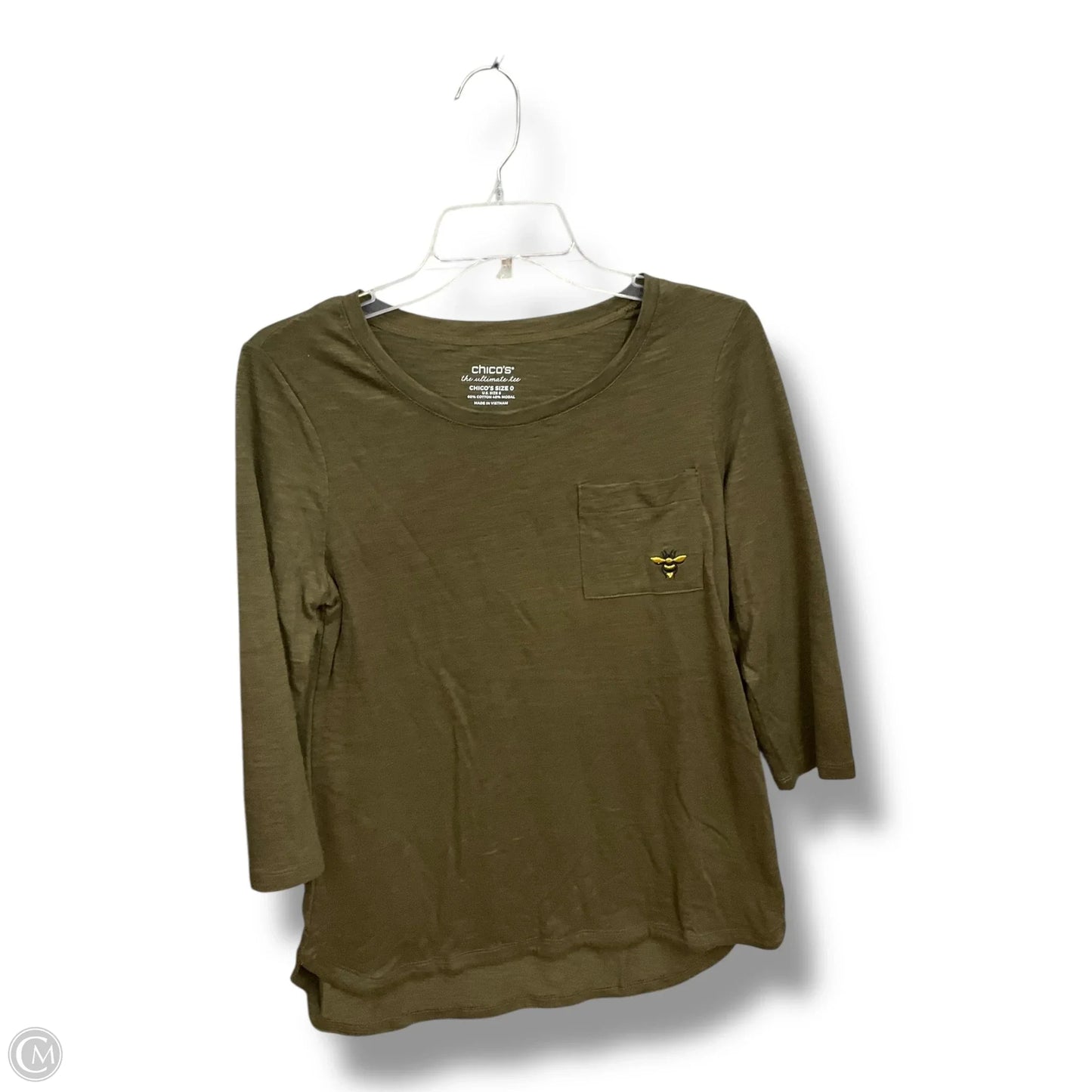Top 3/4 Sleeve By Chicos In Green, Size: S