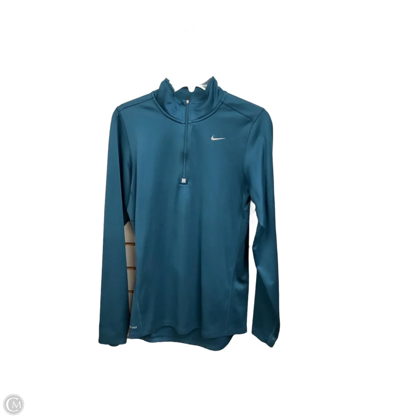 Athletic Top Long Sleeve Collar By Nike Apparel In Teal, Size: S