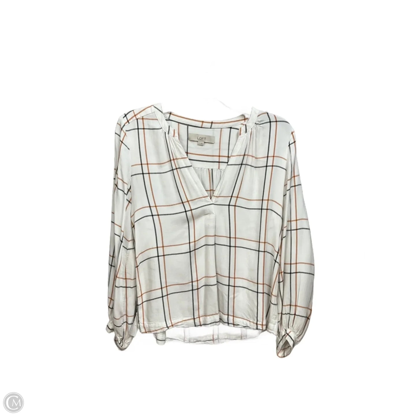 Top Long Sleeve By Loft In Plaid Pattern, Size: Xs