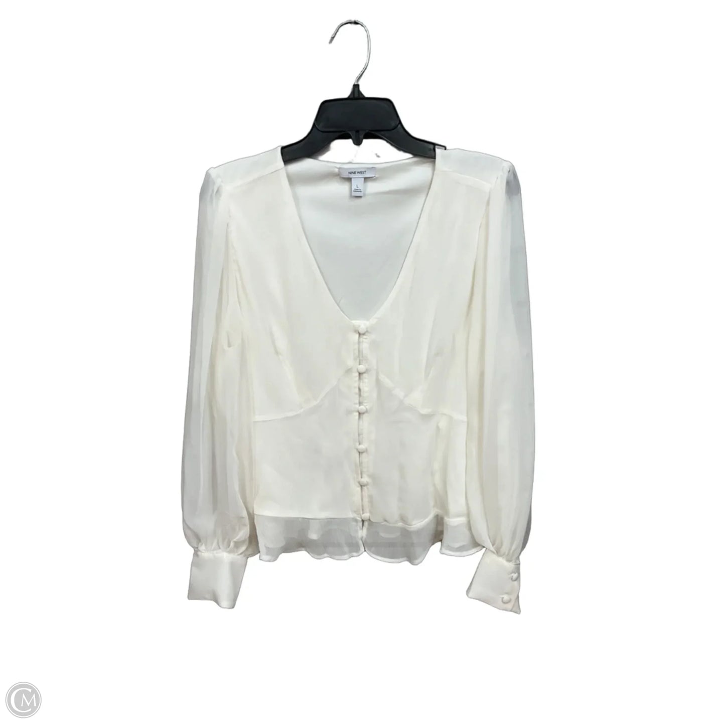 Blouse Long Sleeve By Nine West Apparel In Cream, Size: L