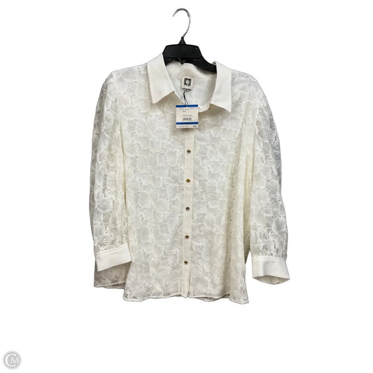 Blouse Long Sleeve By Anne Klein In Cream, Size: Xl