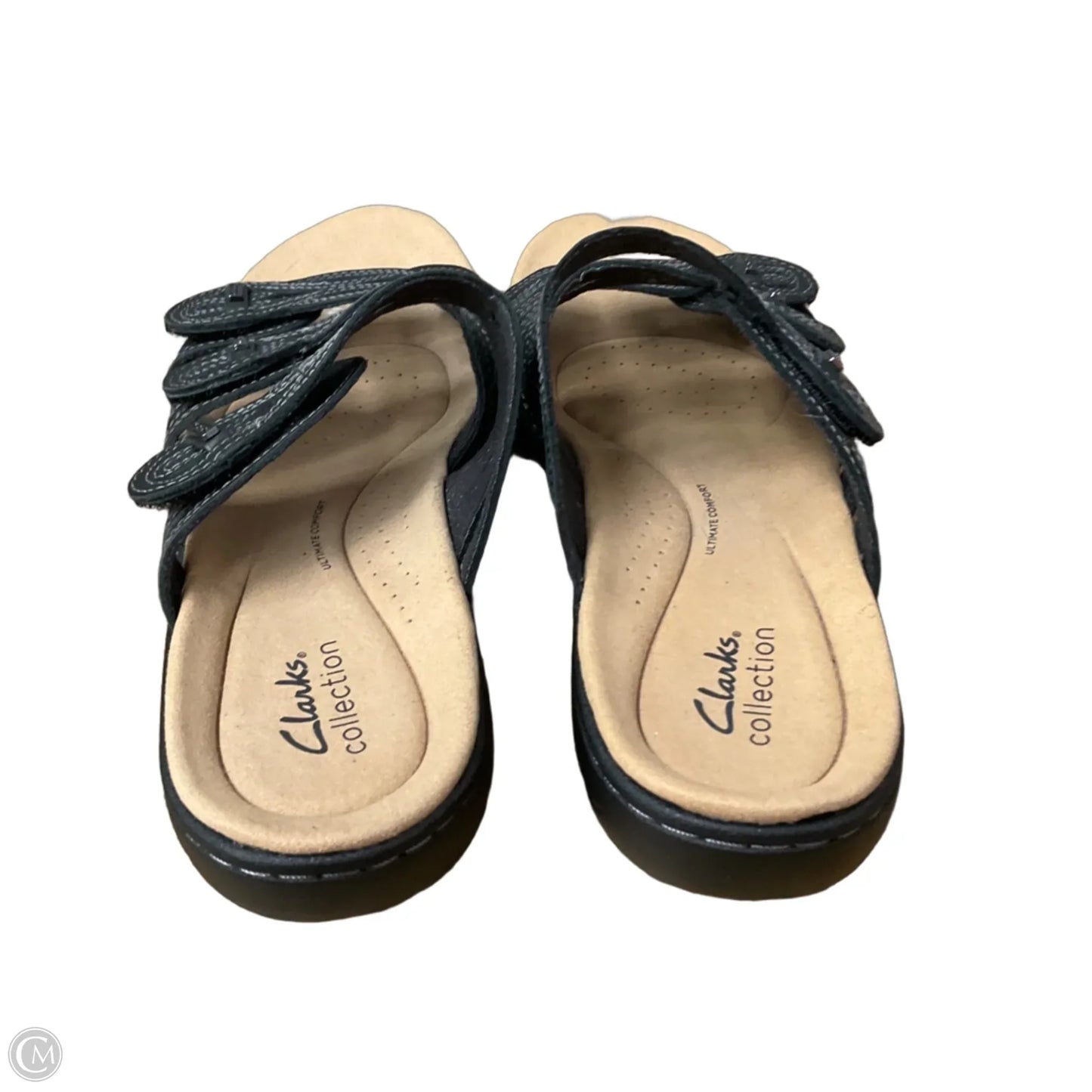 Sandals Flats By Clarks In Black & Tan, Size: 10