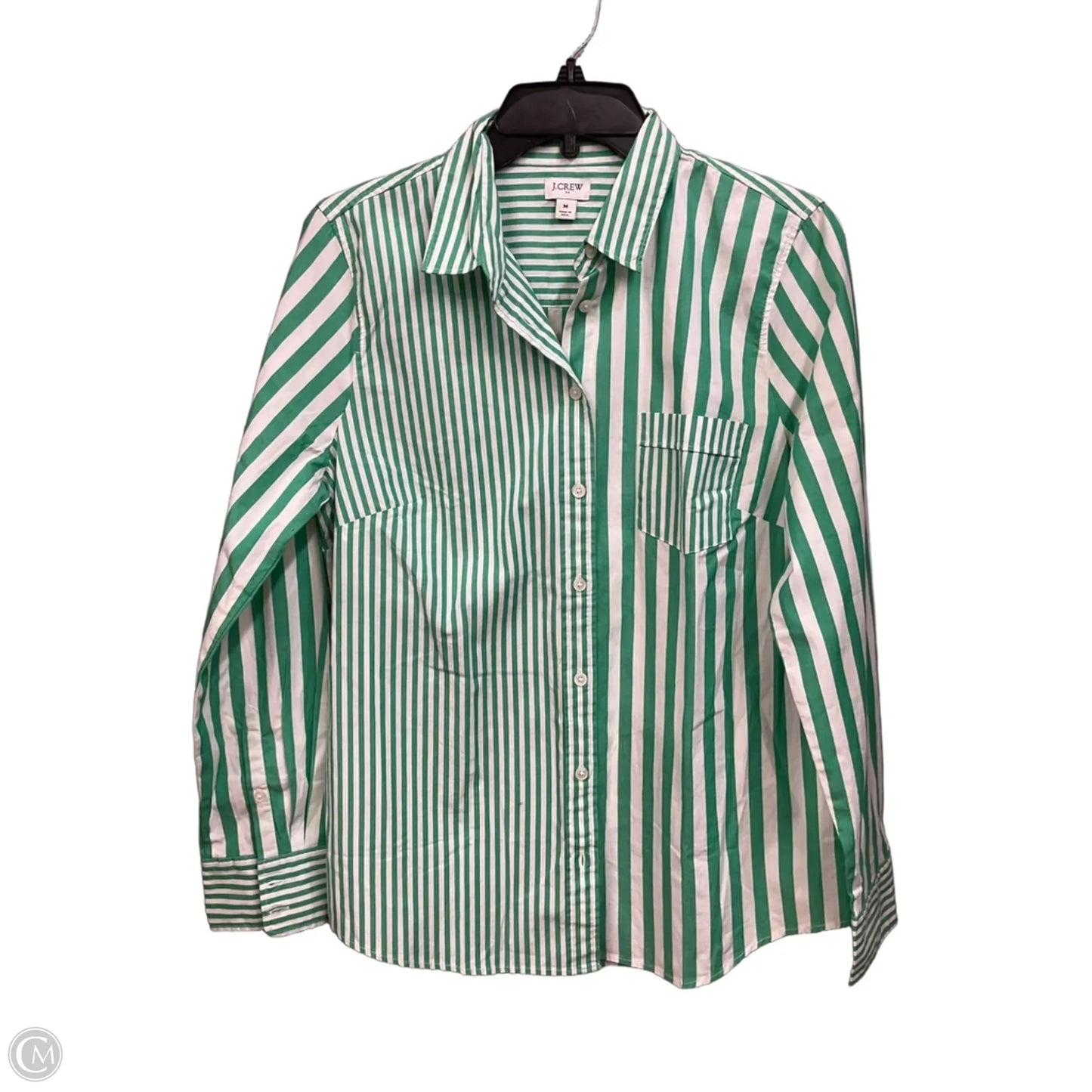 Top Long Sleeve By J. Crew In Green & White, Size: M
