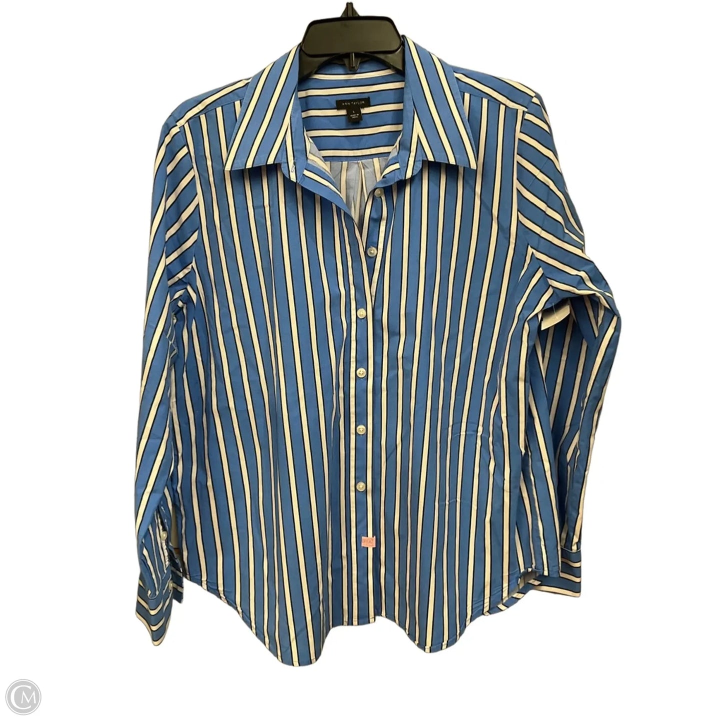 Top Long Sleeve By Ann Taylor In Blue & White, Size: L
