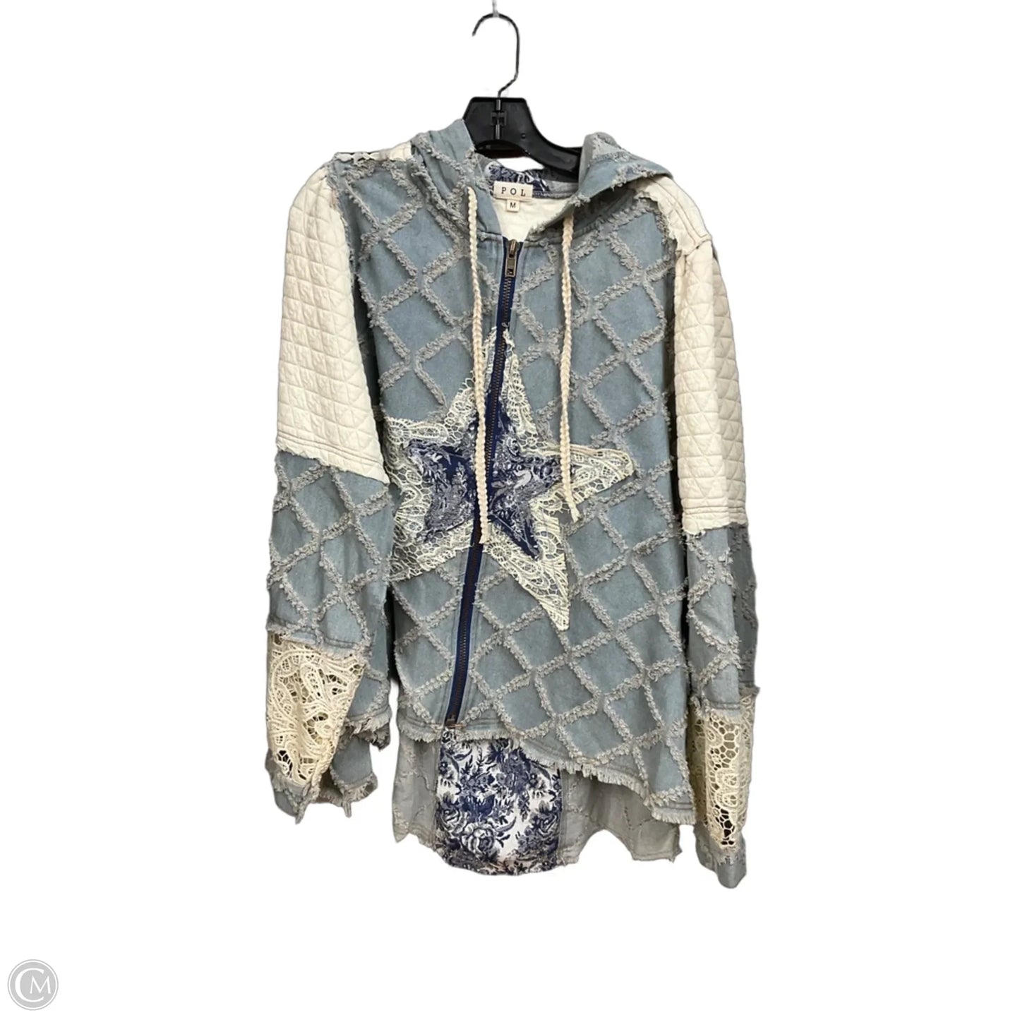 Jacket Denim By Pol In Blue & White, Size: M