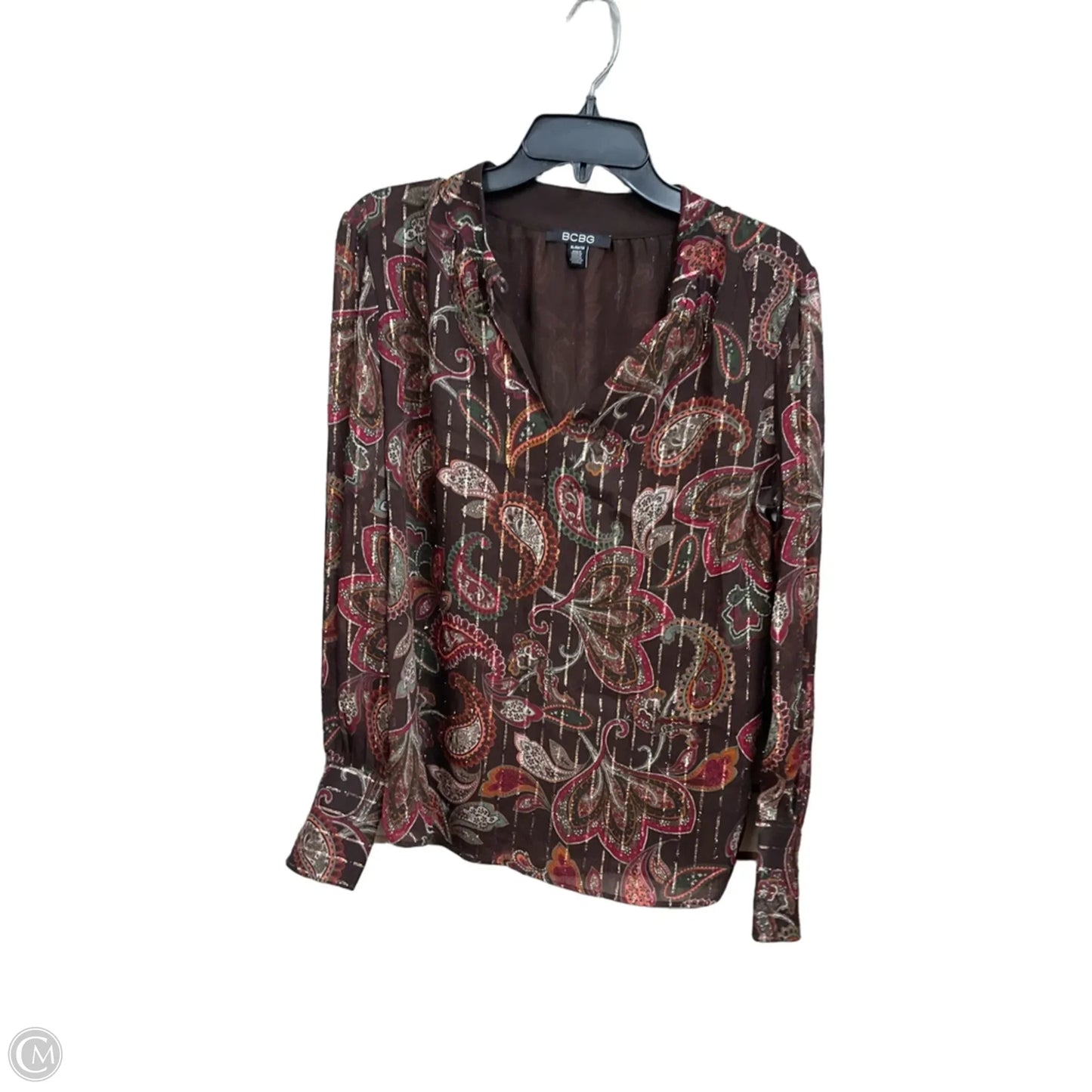 Blouse Long Sleeve By Bcbg In Paisley Print, Size: Xl