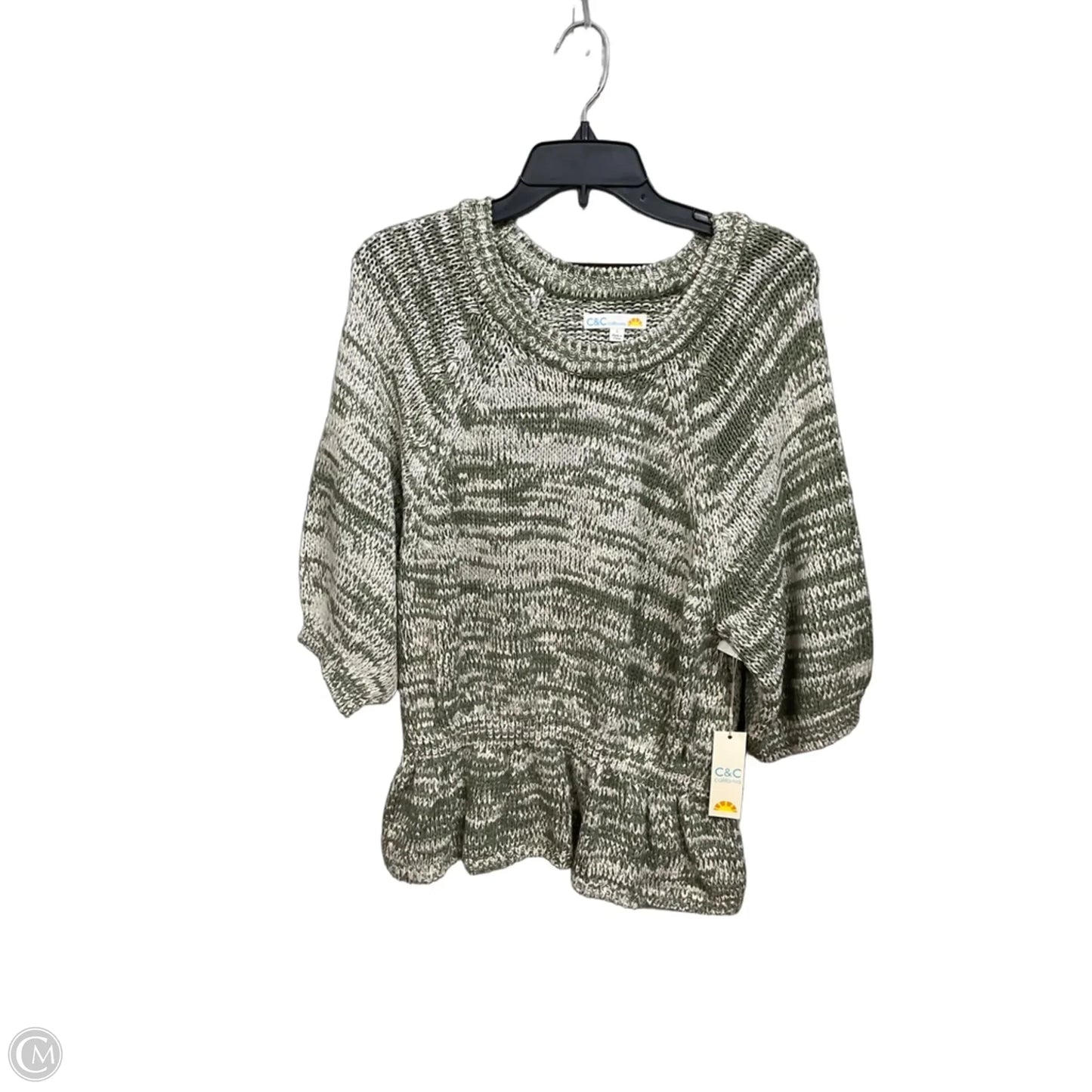Sweater Short Sleeve By C And C In Green & White, Size: L