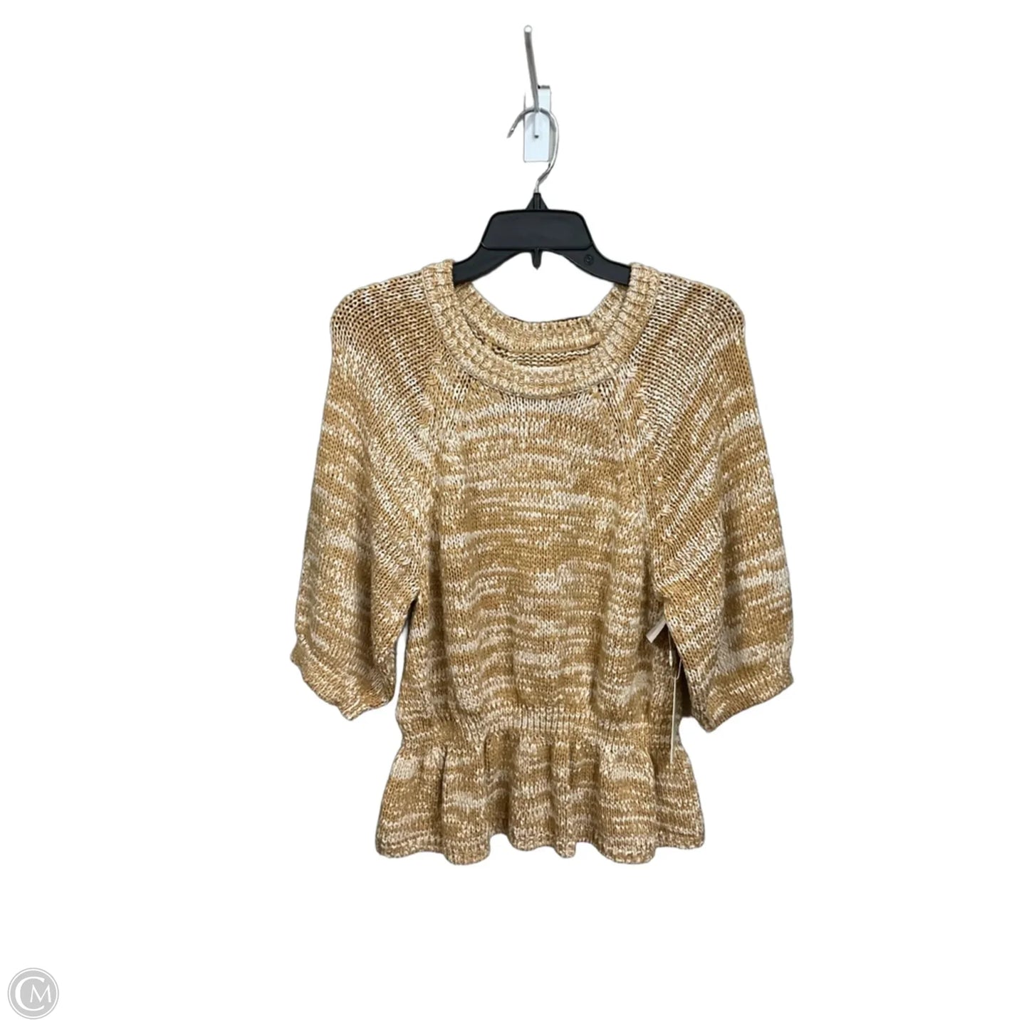 Sweater Short Sleeve By C And C In Tan & White, Size: M
