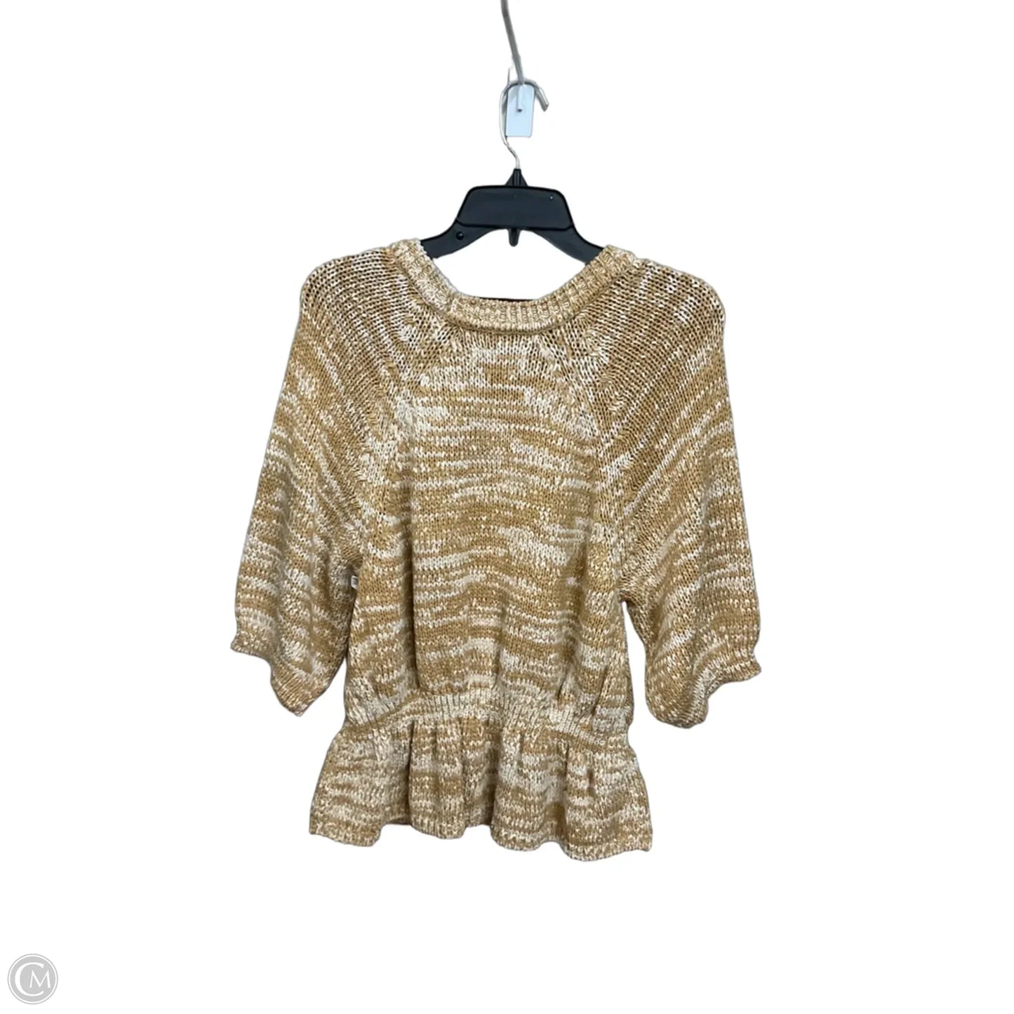 Sweater Short Sleeve By C And C In Tan & White, Size: M