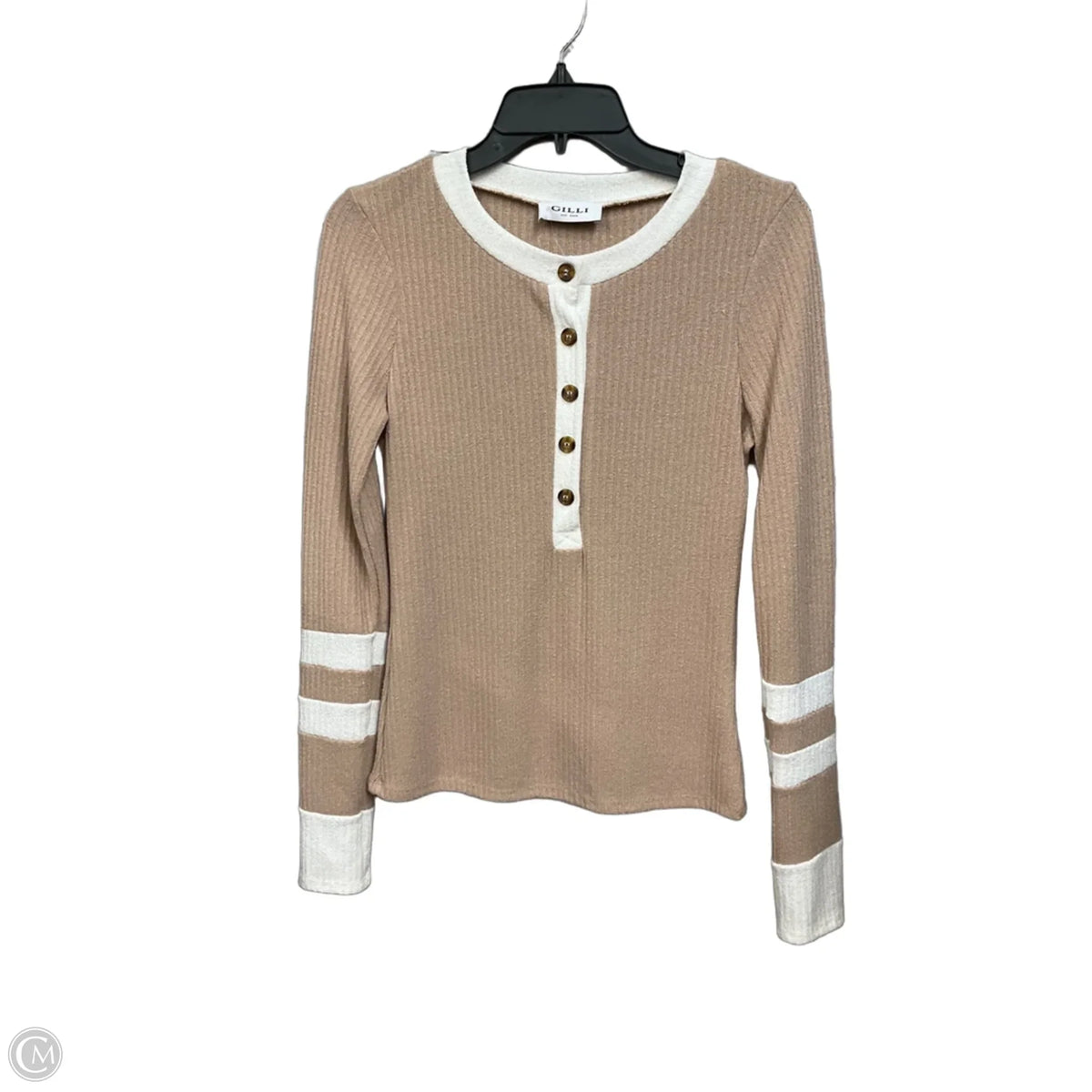 Top Long Sleeve By Gilli In Tan & White, Size: S