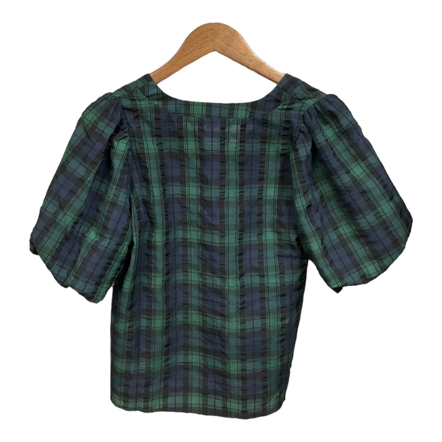 Top Short Sleeve By Loft In Plaid Pattern, Size: S