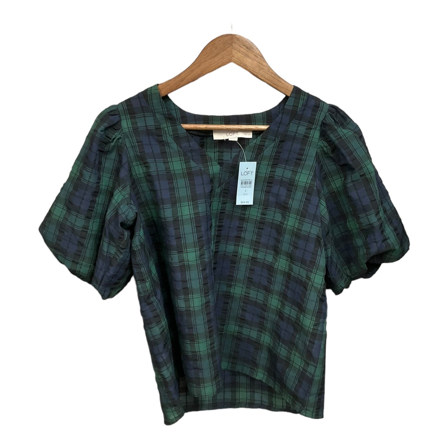 Top Short Sleeve By Loft In Plaid Pattern, Size: S