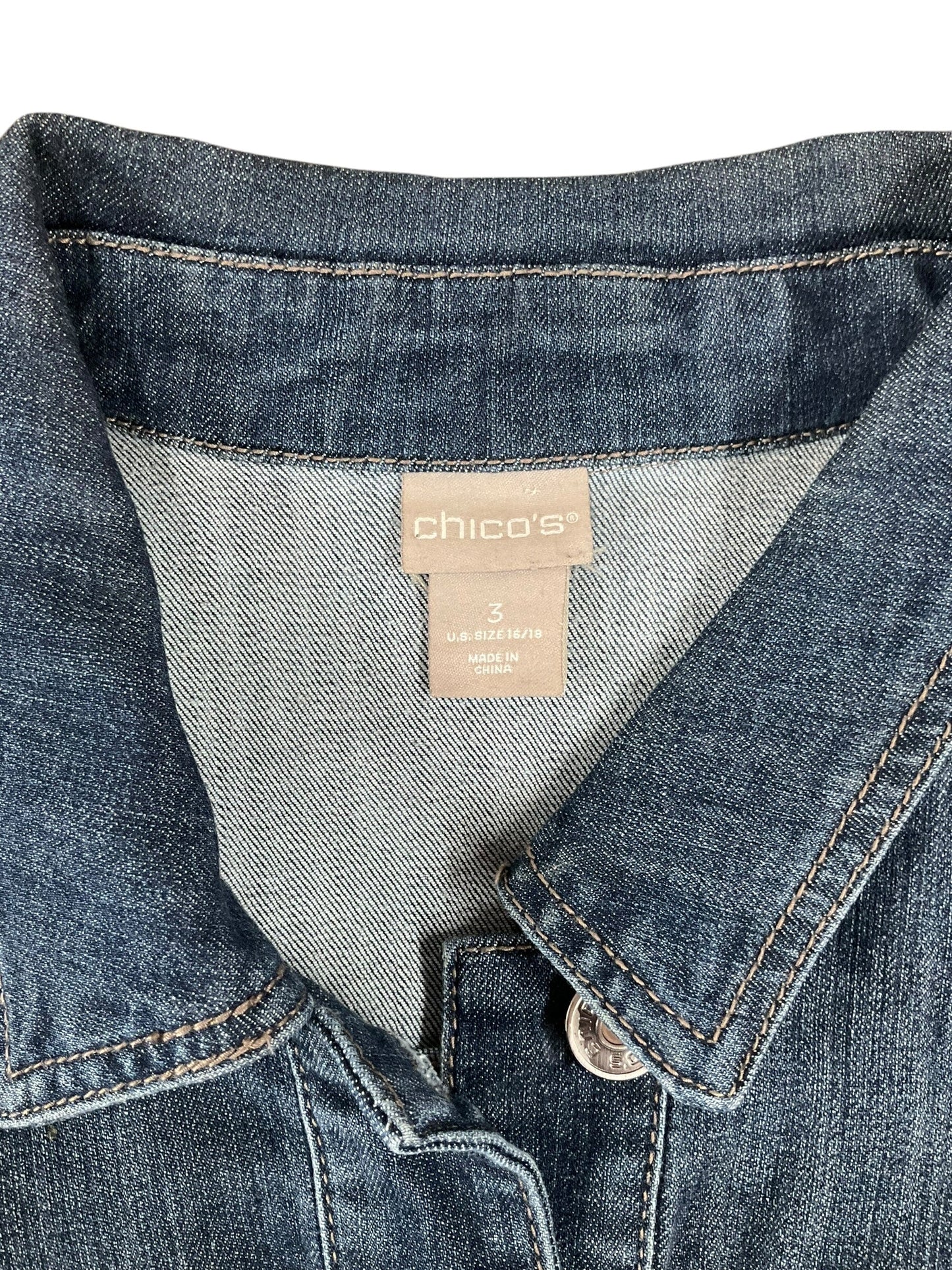 Jacket Denim By Chicos In Blue Denim, Size: Xl