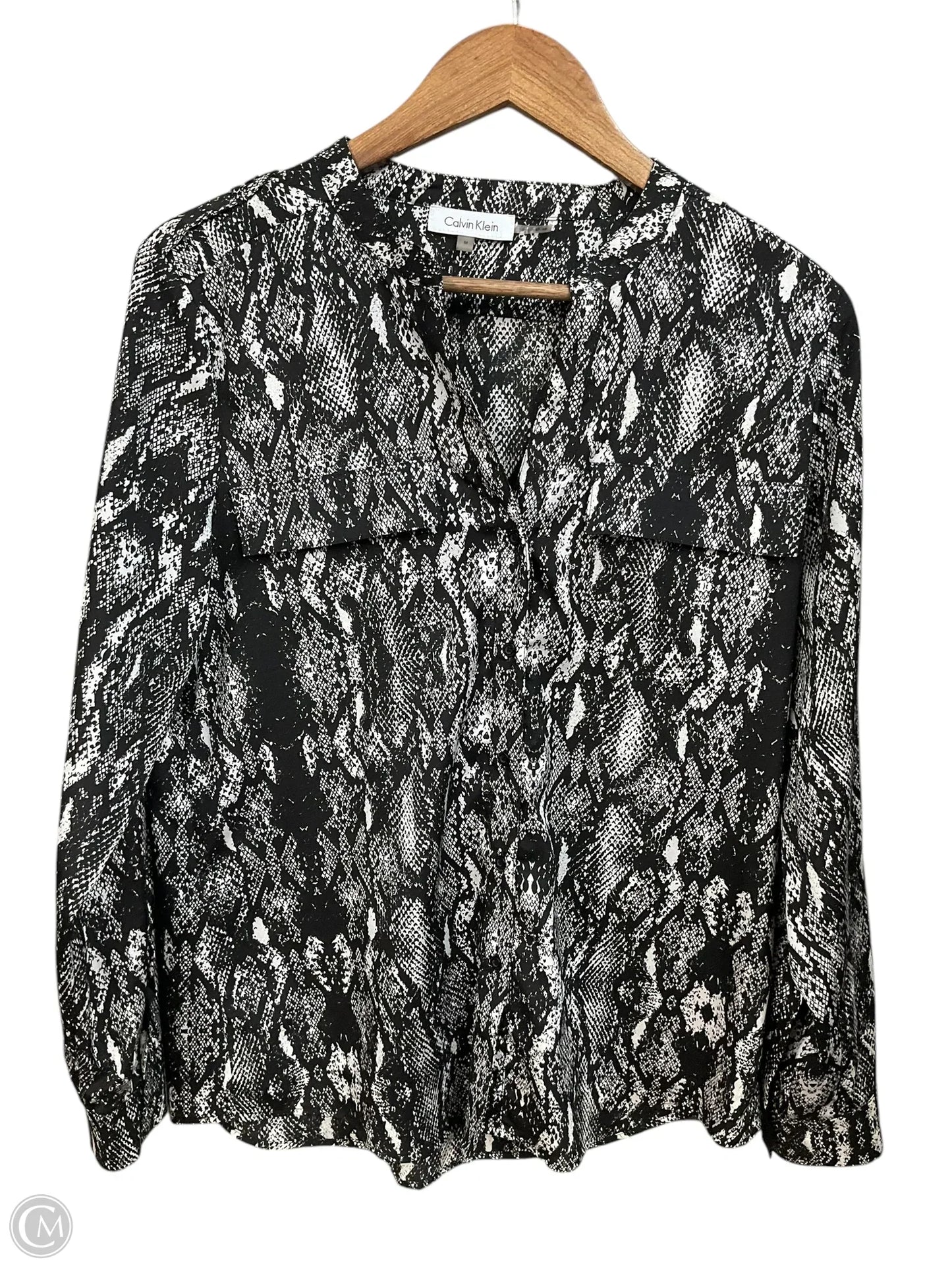 Blouse Long Sleeve By Calvin Klein In Snakeskin Print, Size: M