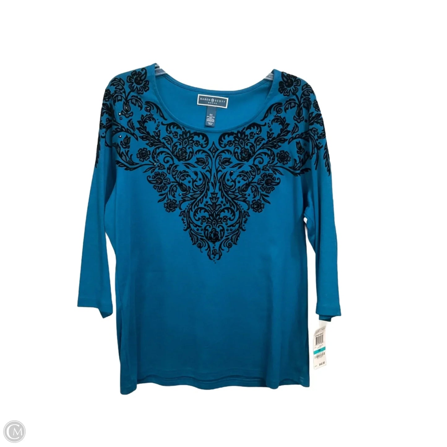 Top 3/4 Sleeve By Karen Scott In Teal, Size: Xl