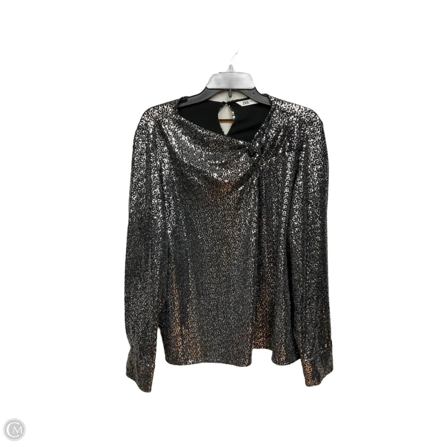 Top Long Sleeve By Zara In Black & Silver, Size: Xl