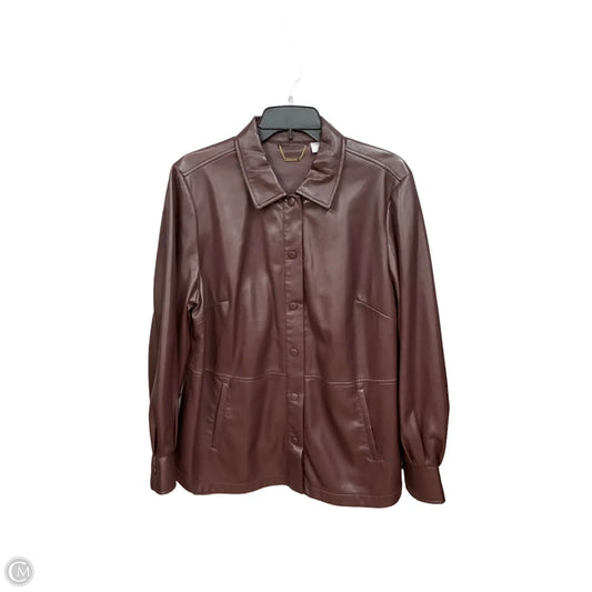 Jacket Shirt By Chicos In Brown, Size: L