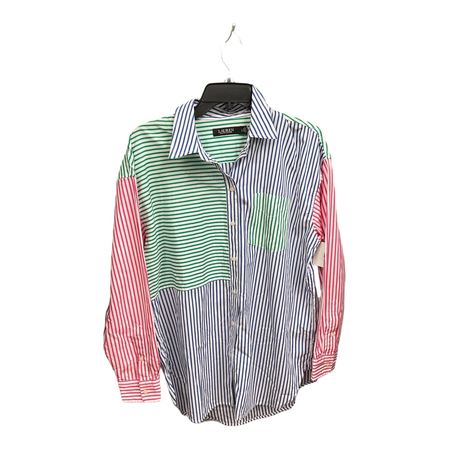 Striped Pattern Top Long Sleeve Lauren By Ralph Lauren, Size Large