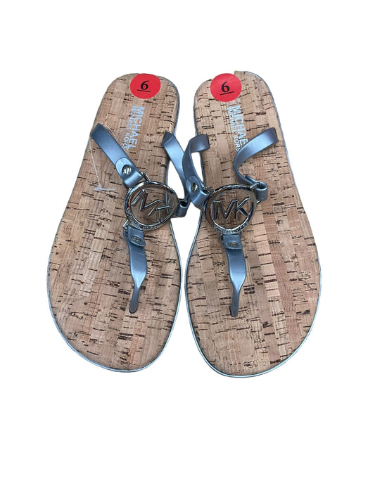 Silver Sandals Flip Flops Michael By Michael Kors, Size 6