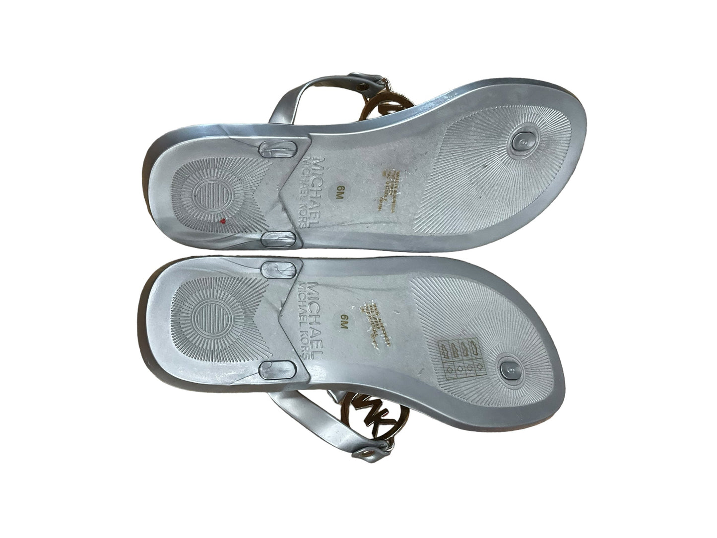 Silver Sandals Flip Flops Michael By Michael Kors, Size 6