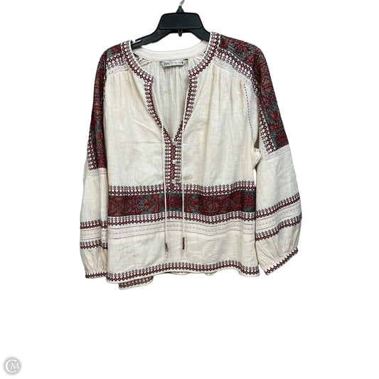 Top Long Sleeve By Zara In Red & White, Size: L