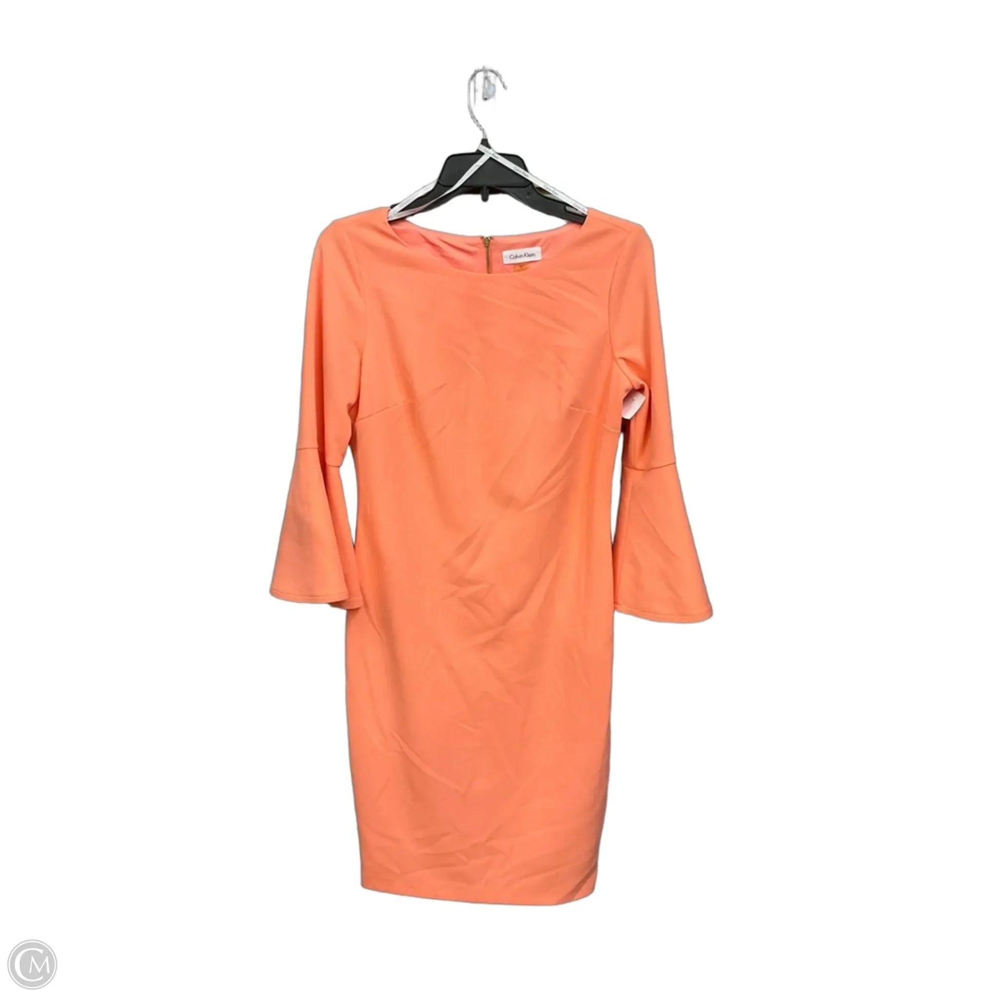 calvin klein dress orange Vintage Square Neck Long Zip Sleeveless Slip hugging dress enhanced with bell sleeves Boatneck Three Calvin Klein Women's Gauze V-Neck