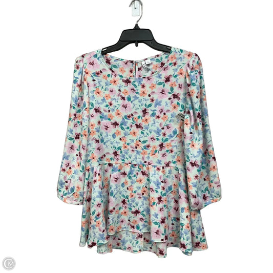 Top 3/4 Sleeve By Elle In Floral Print, Size: M