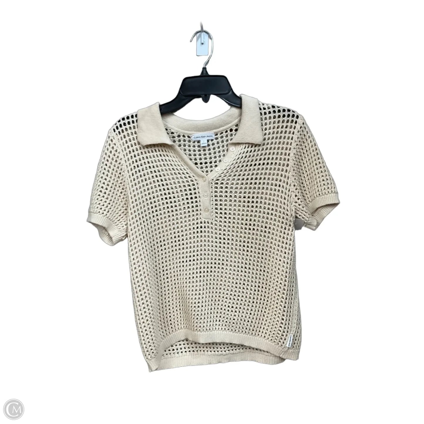 Top Short Sleeve By Calvin Klein In Tan, Size: M