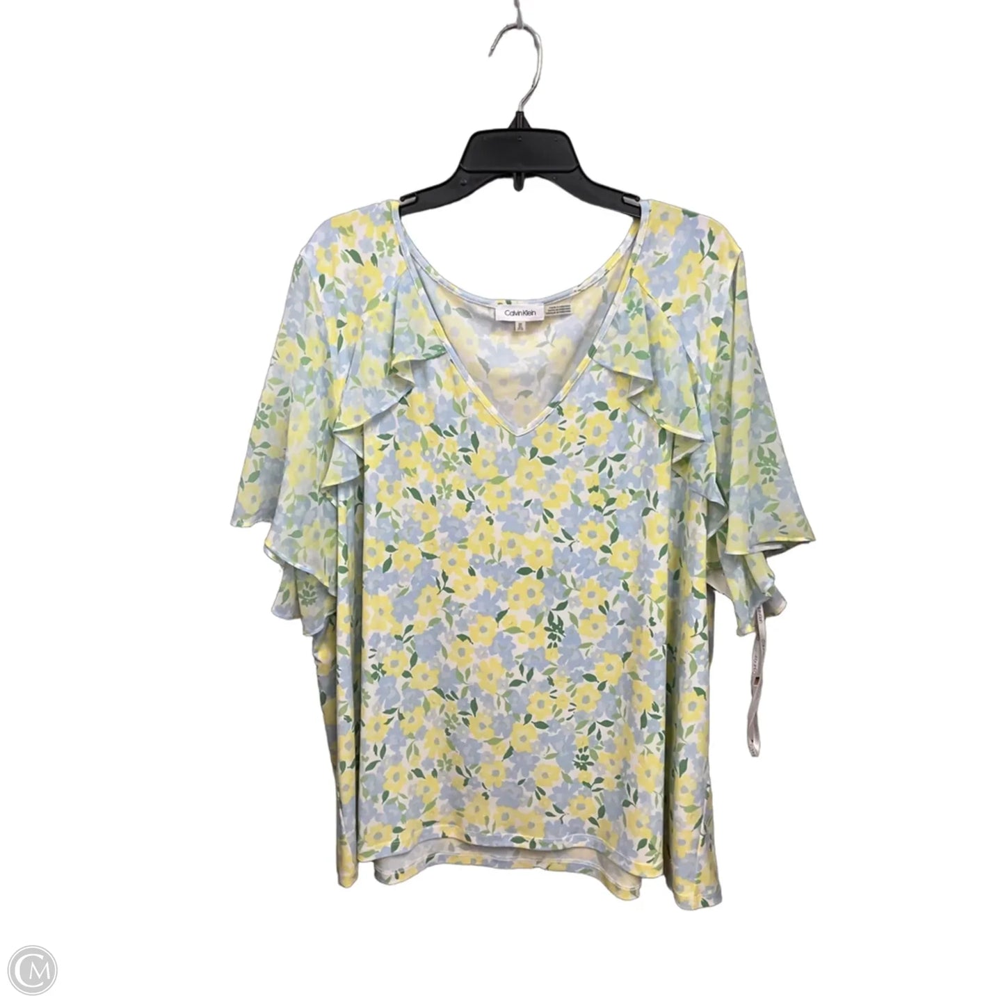 Top Short Sleeve By Calvin Klein In Green & Yellow, Size: 3x