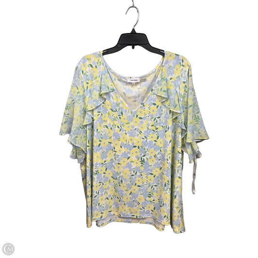 Top Short Sleeve By Calvin Klein In Green & Yellow, Size: 3x